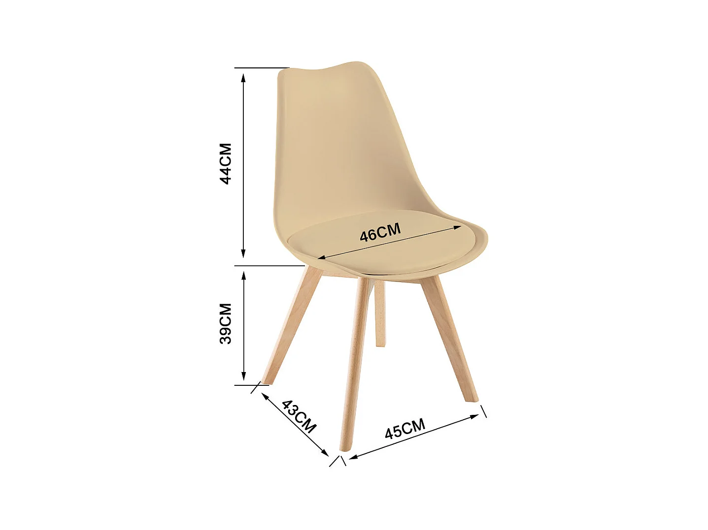 Lot de 4 chaises de salle à manger avec pieds en bois - similicuir - Beige