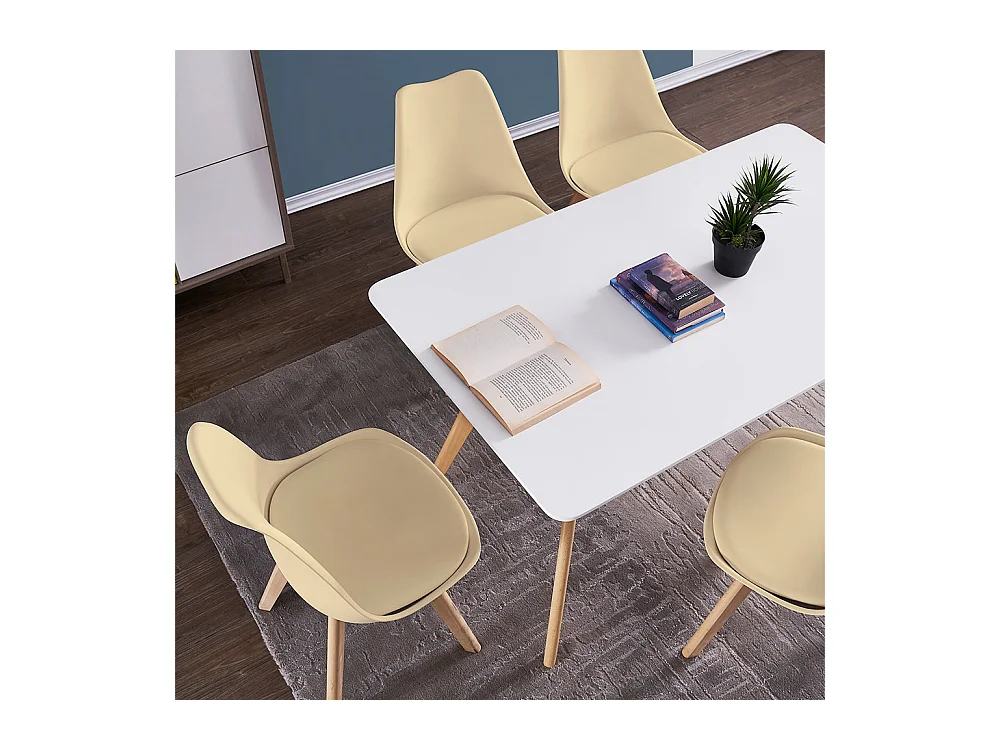 Lot de 4 chaises de salle à manger avec pieds en bois - similicuir - Beige