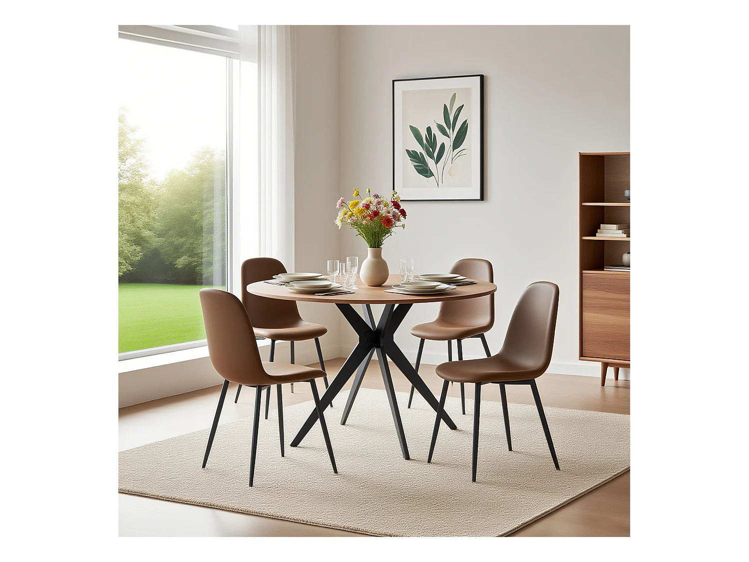 Ensemble de table à manger ronde avec 4 chaises, CLIFTOAKXSET