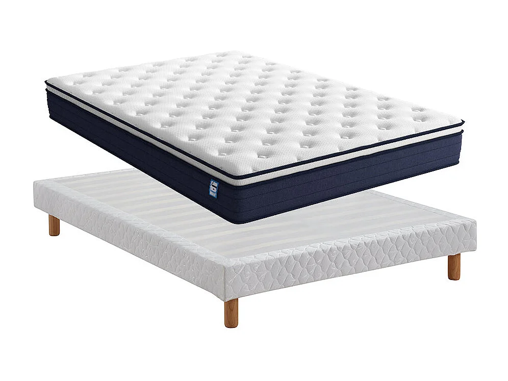 Set met springverenmatras + gestoffeerd bedframe 140 x 190 cm, dikte matras 25 cm