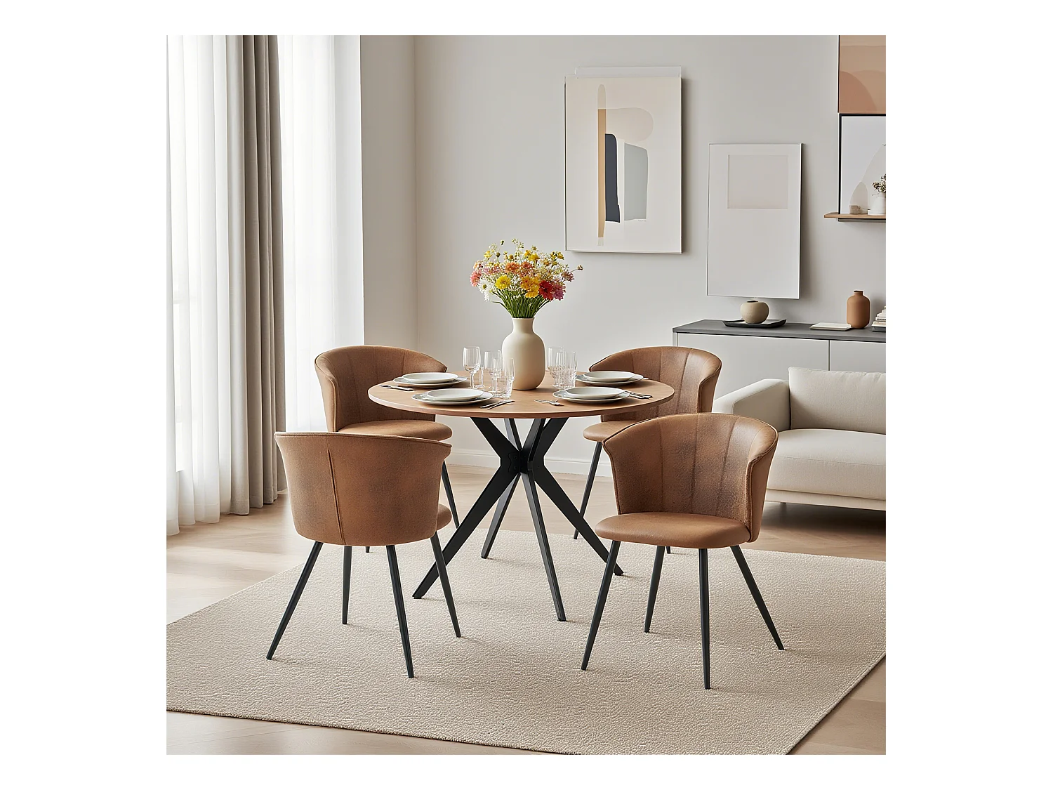 Ensemble de table à manger ronde avec 4 chaises, CLIFTOAKXSET