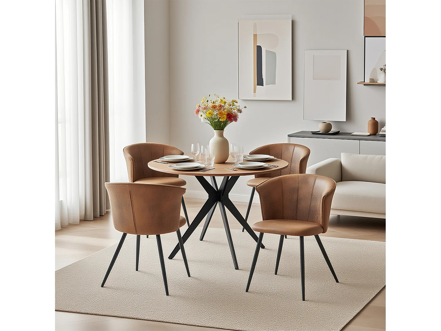 Ensemble de table à manger ronde avec 4 chaises, CLIFTOAKXSET