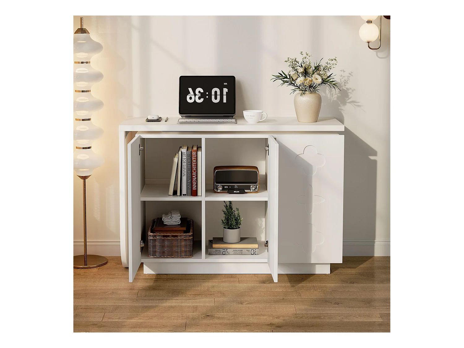 Bureau d’angle rotatif multifonction avec 3 tiroirs et rangement intégré, JO