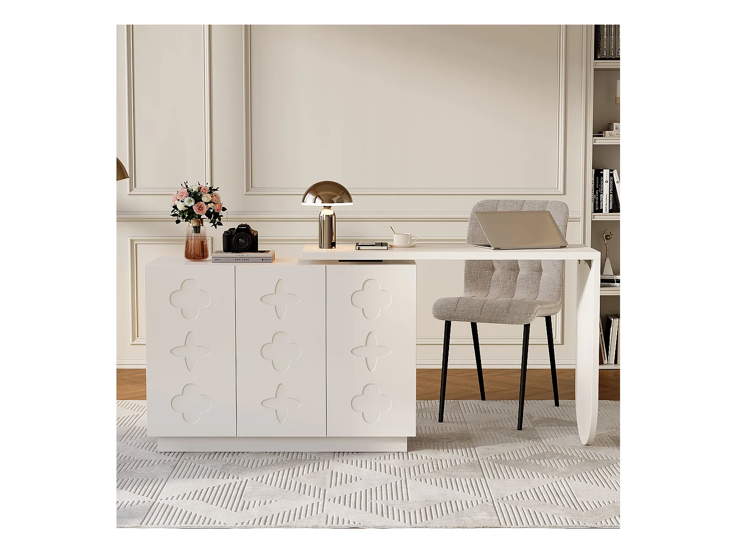 Bureau d’angle rotatif multifonction avec 3 tiroirs et rangement intégré, JO