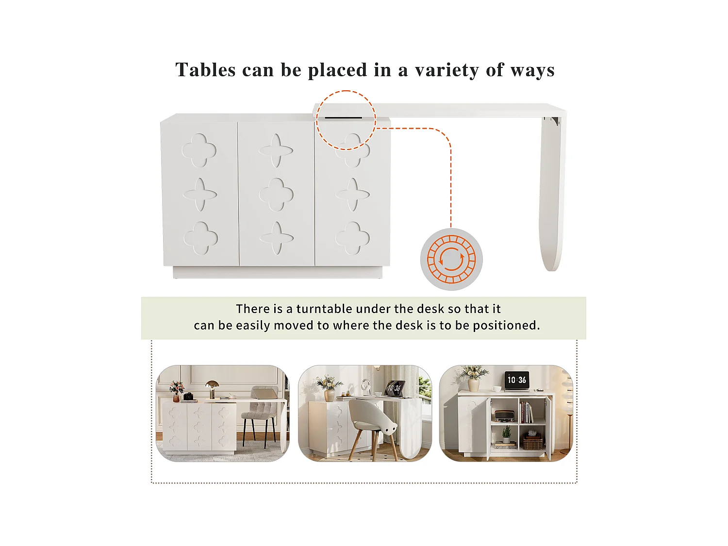 Bureau d’angle rotatif multifonction avec 3 tiroirs et rangement intégré, JO
