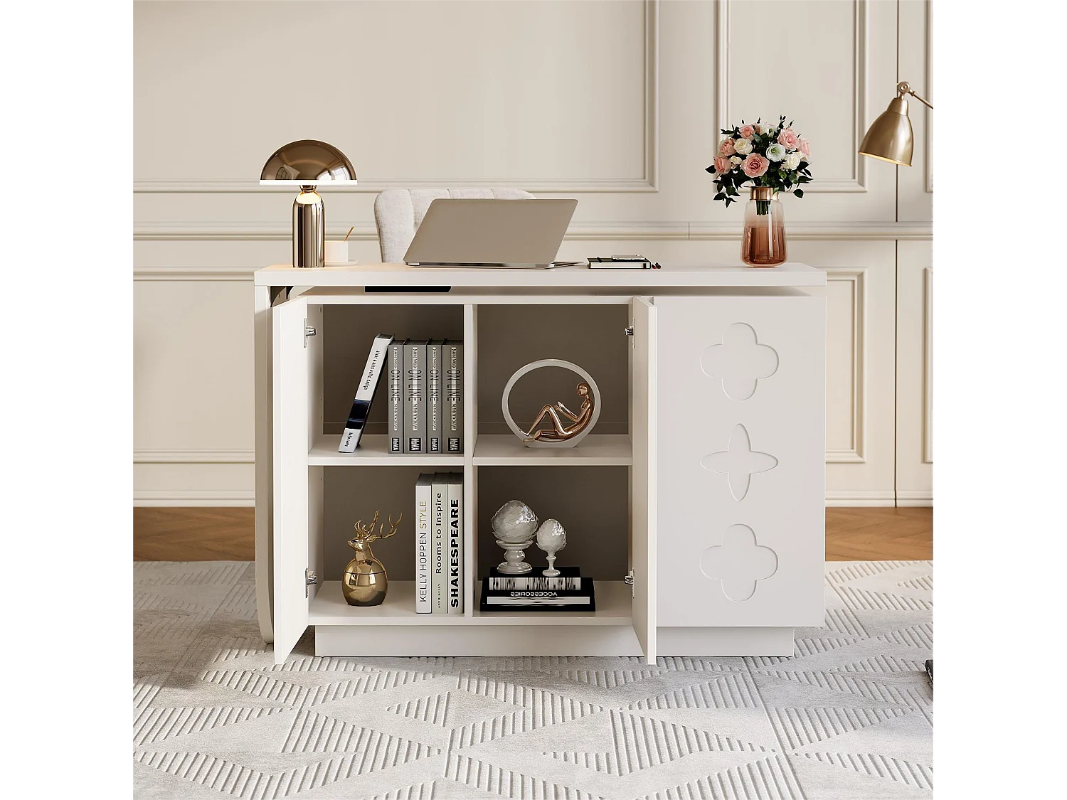 Bureau d’angle rotatif multifonction avec 3 tiroirs et rangement intégré, JO