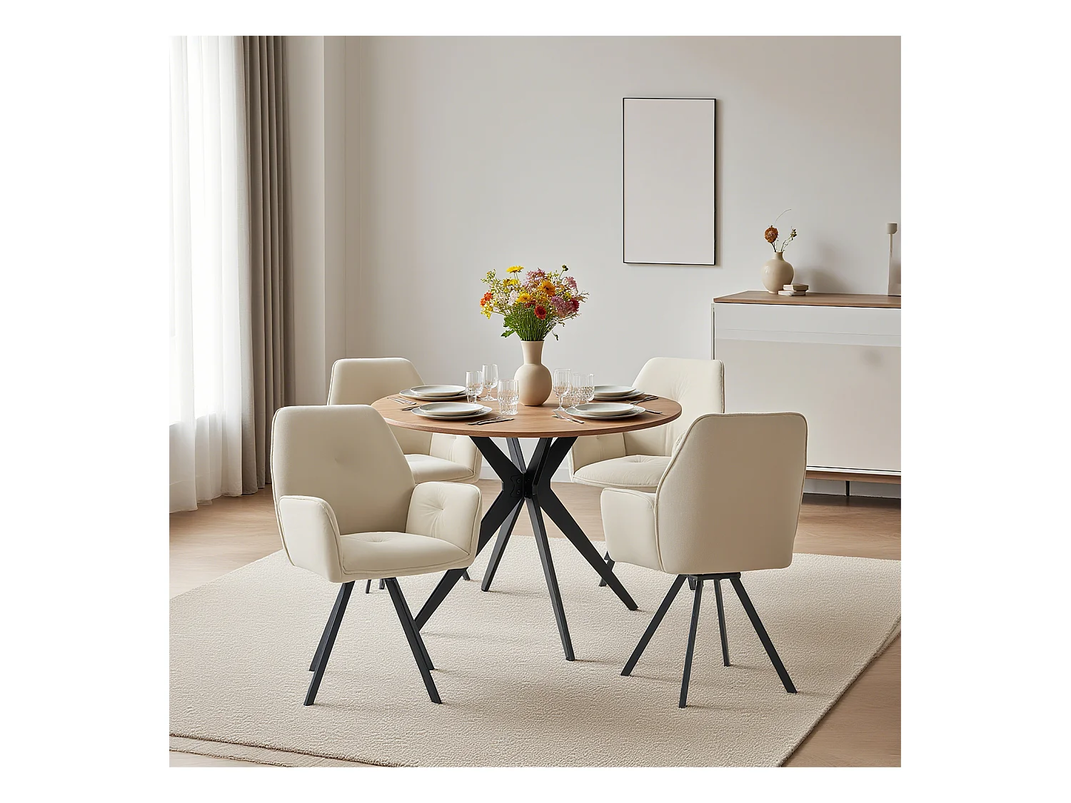 Ensemble de table à manger ronde avec 4 chaises, CLIFTOAKXSET