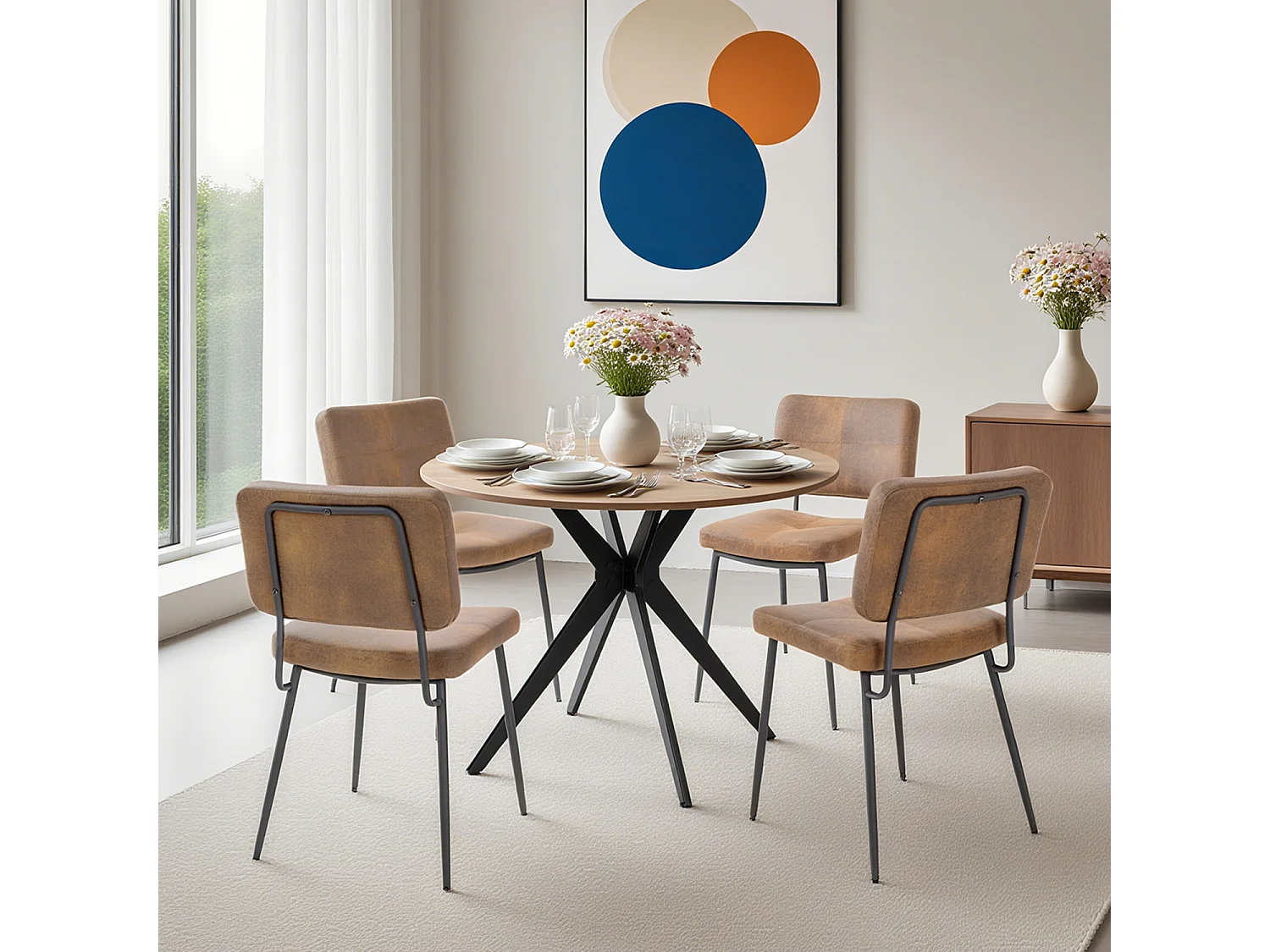 Ensemble de table à manger ronde avec 4 chaises, CLIFTOAKXSET