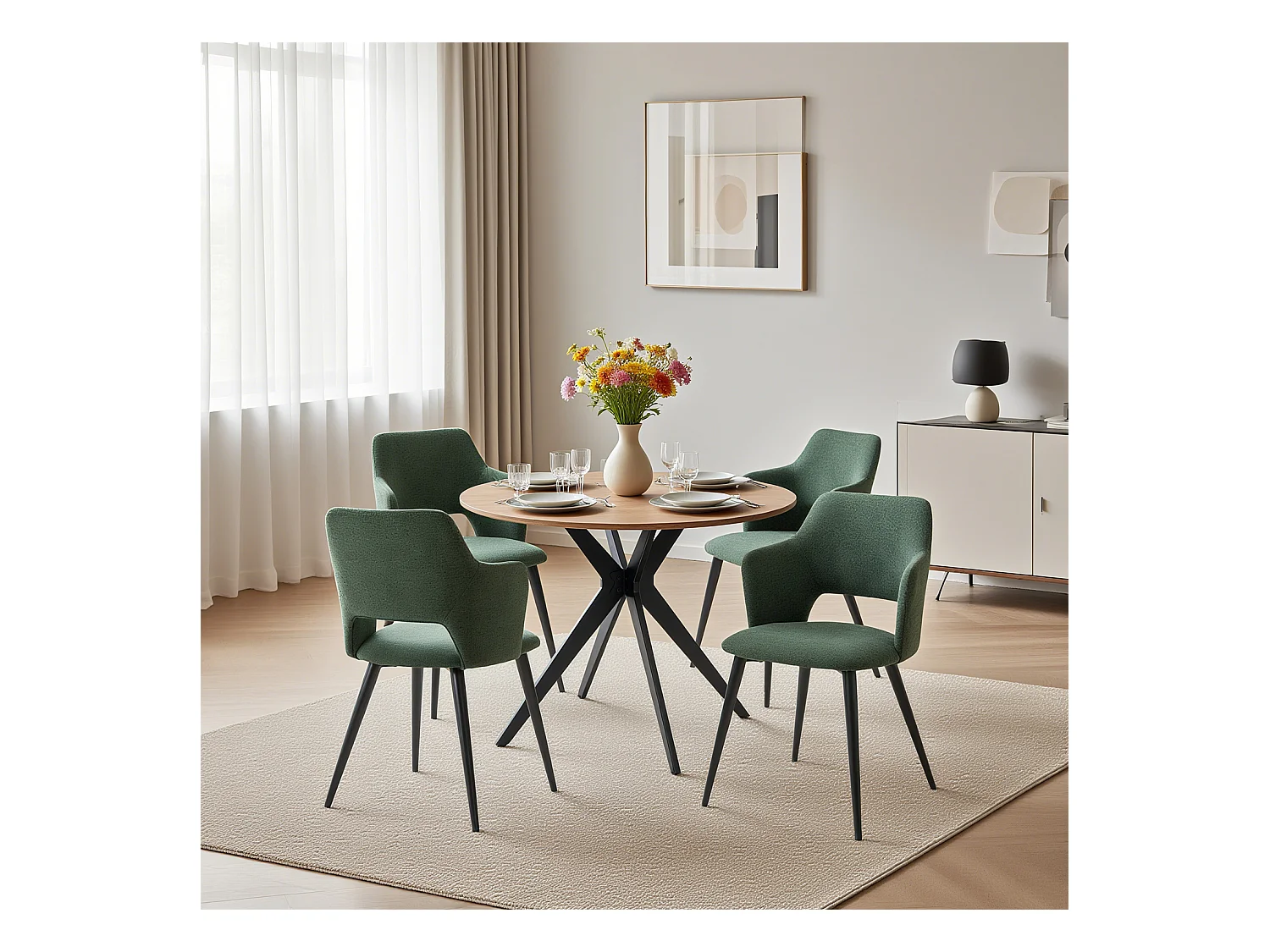 Ensemble de table à manger ronde avec 4 chaises, CLIFTOAKXSET