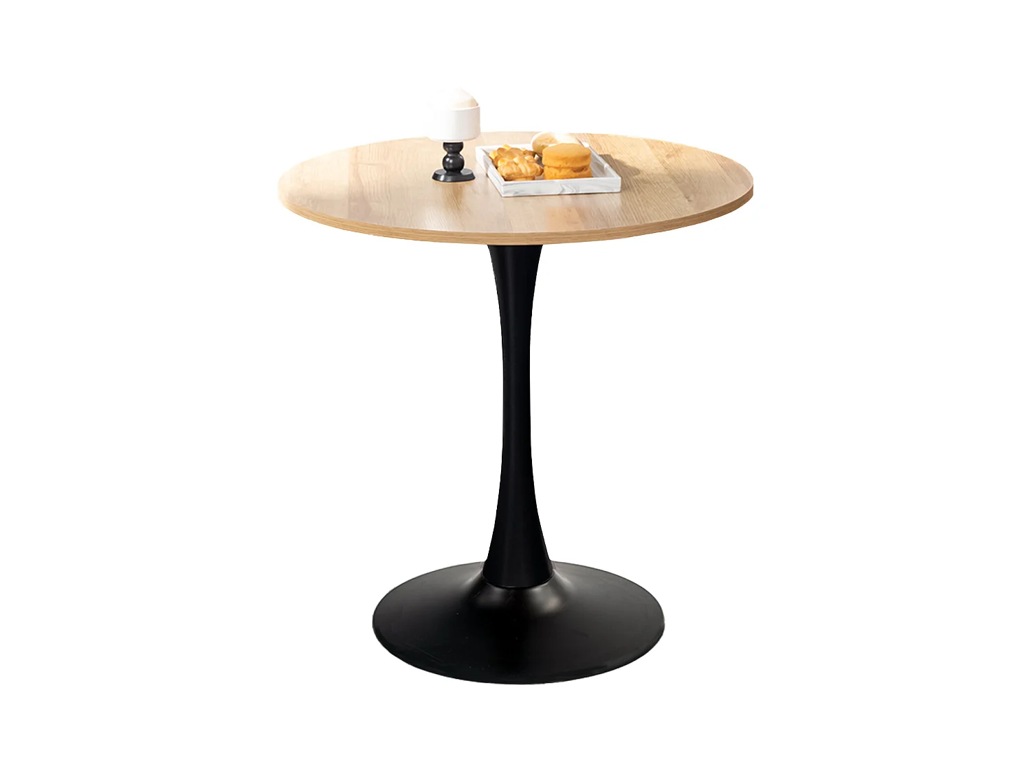 Table à manger ronde 2 à 4 personnes style industriel plateau imitation chêne et pieds en acier noir, CLIFT