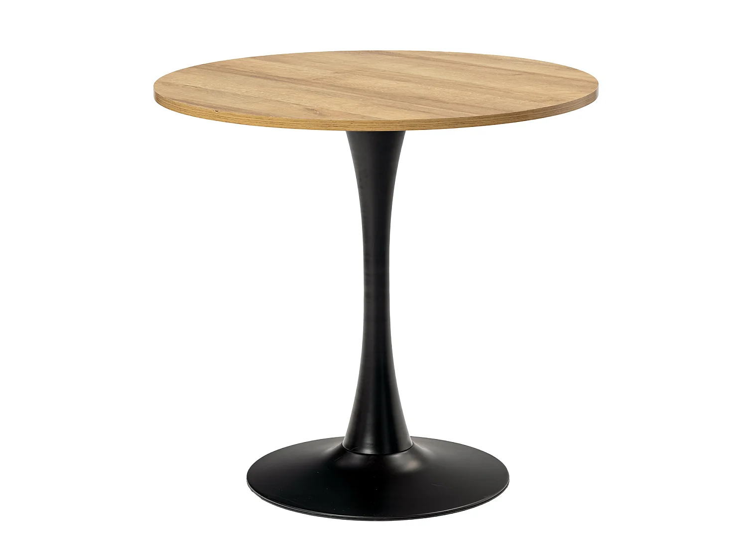 Table à manger ronde 2 à 4 personnes style industriel plateau imitation chêne et pieds en acier noir, CLIFT