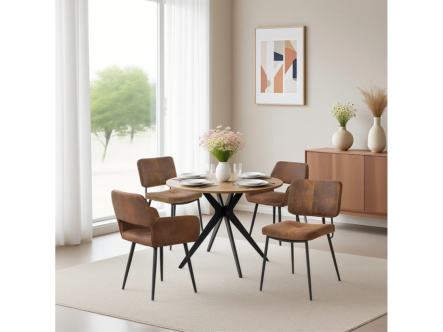 Ensemble de table à manger ronde avec 4 chaises, CLIFTOAKXSET