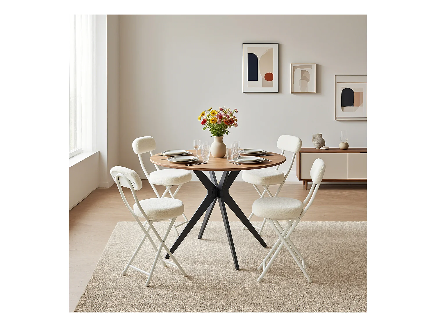 Ensemble de table à manger ronde avec 4 chaises pliantes, CLIFTOAKXSET