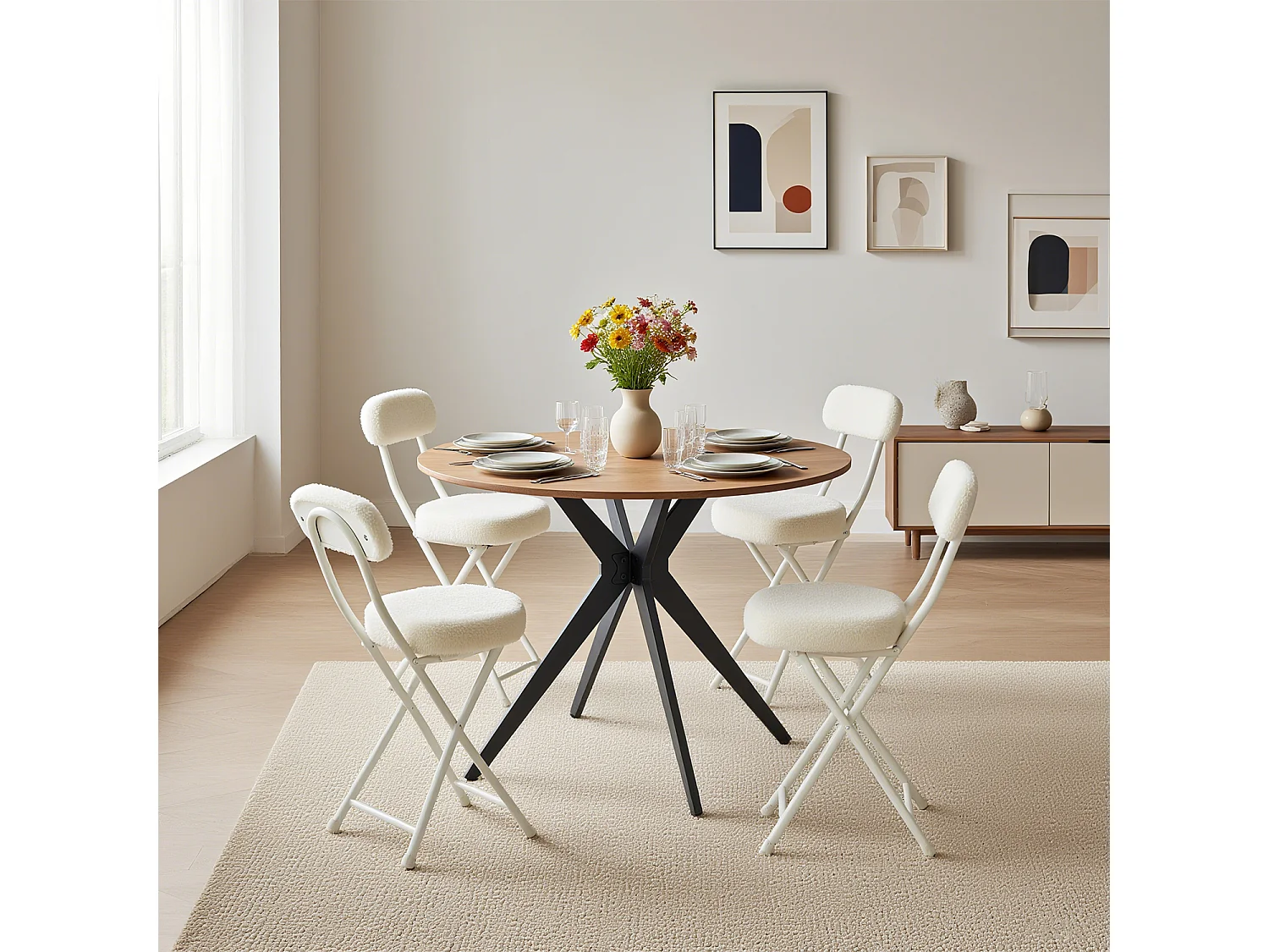 Ensemble de table à manger ronde avec 4 chaises pliantes, CLIFTOAKXSET
