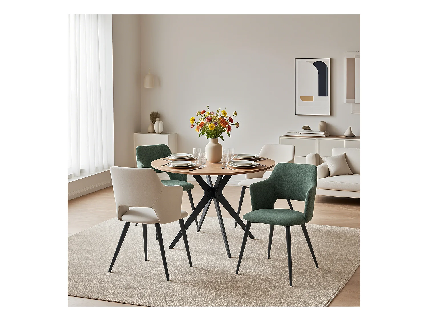 Ensemble de table à manger ronde avec 4 chaises, CLIFTOAKXSET