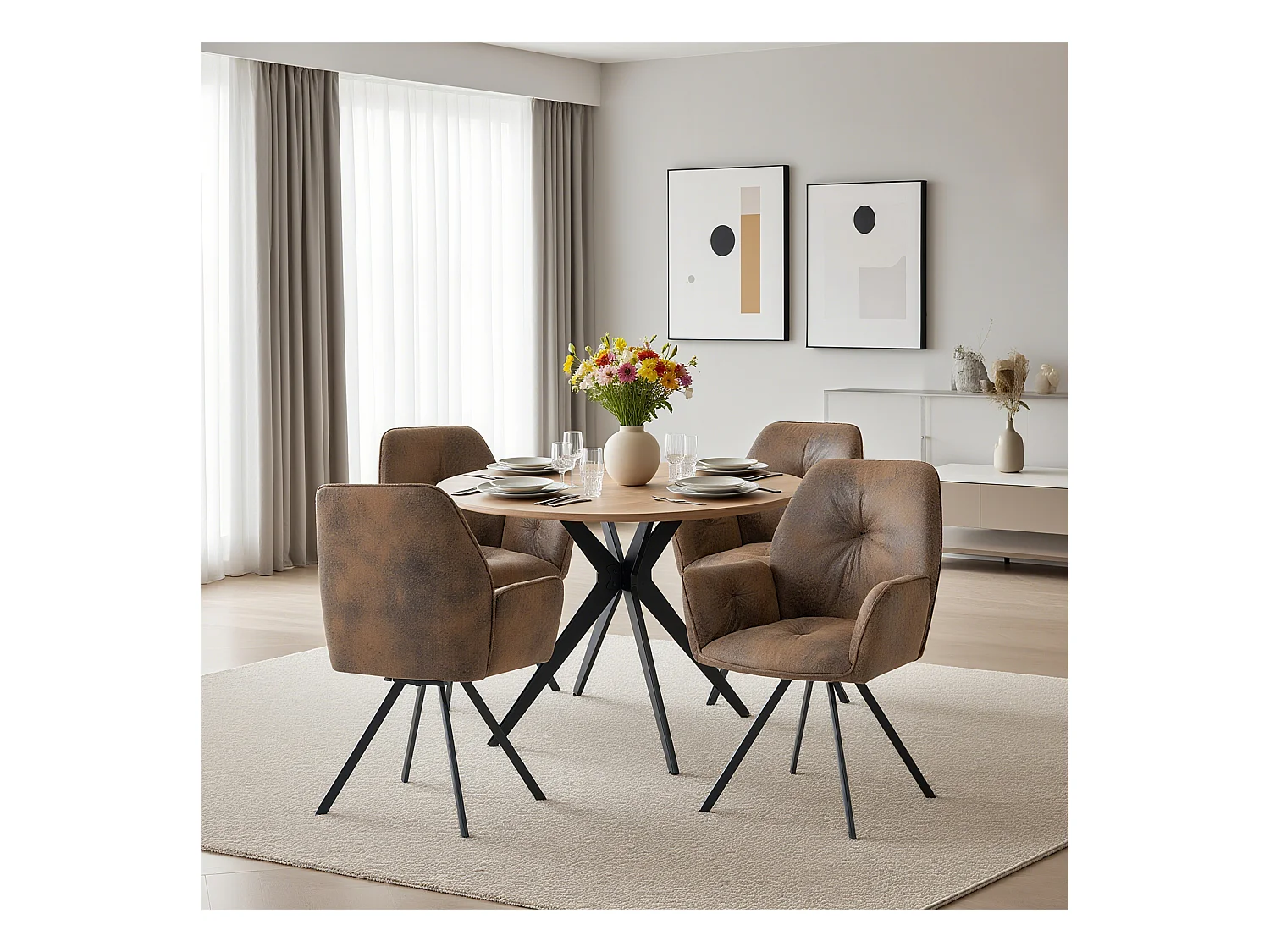 Ensemble de table à manger ronde avec 4 chaises, CLIFTOAKXSET