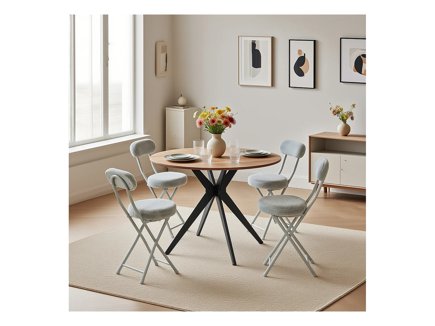 Ensemble de table à manger ronde avec 4 chaises pliantes, CLIFTOAKXSET