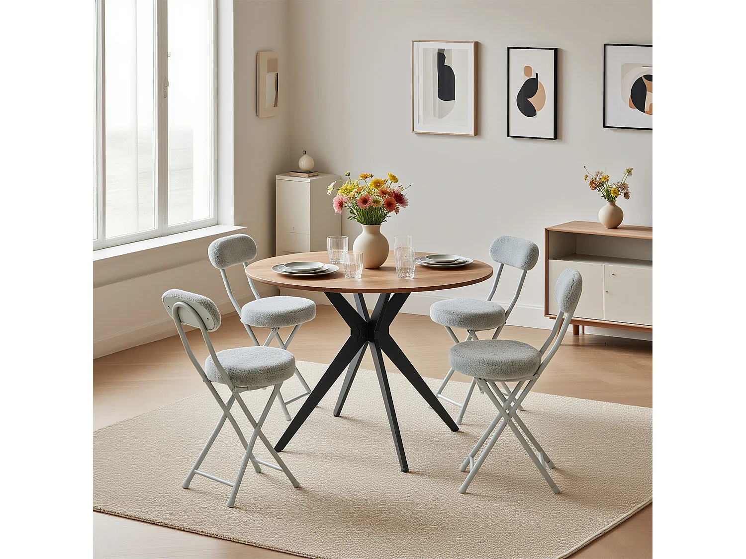 Ensemble de table à manger ronde avec 4 chaises pliantes, CLIFTOAKXSET