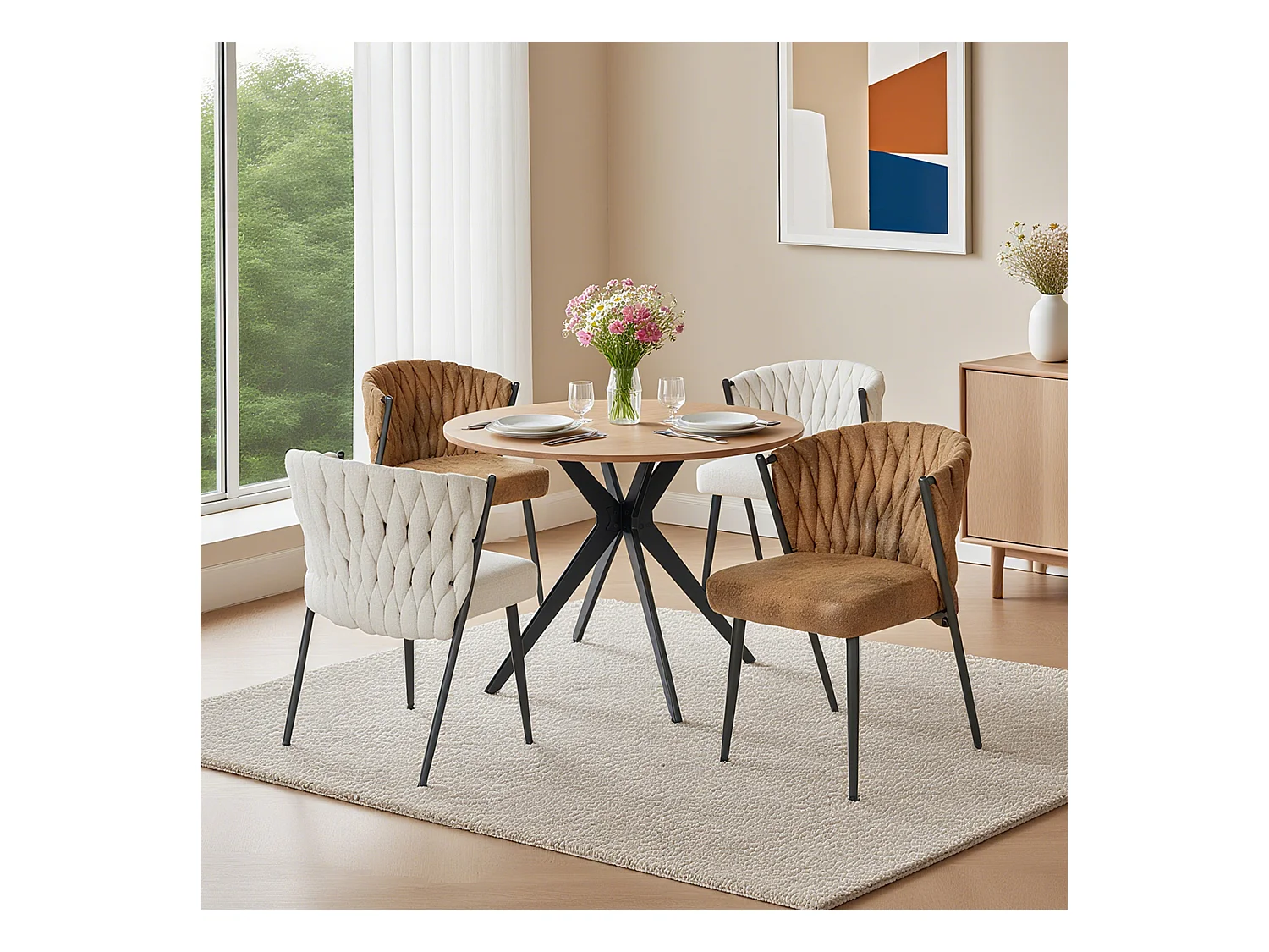 Ensemble de table à manger ronde avec 4 chaises, CLIFTOAKXSET