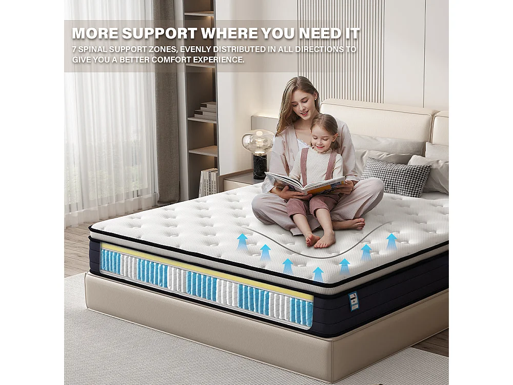 Matelas à Ressorts ensachés 140x190cm, 25 cm d'épaisseur