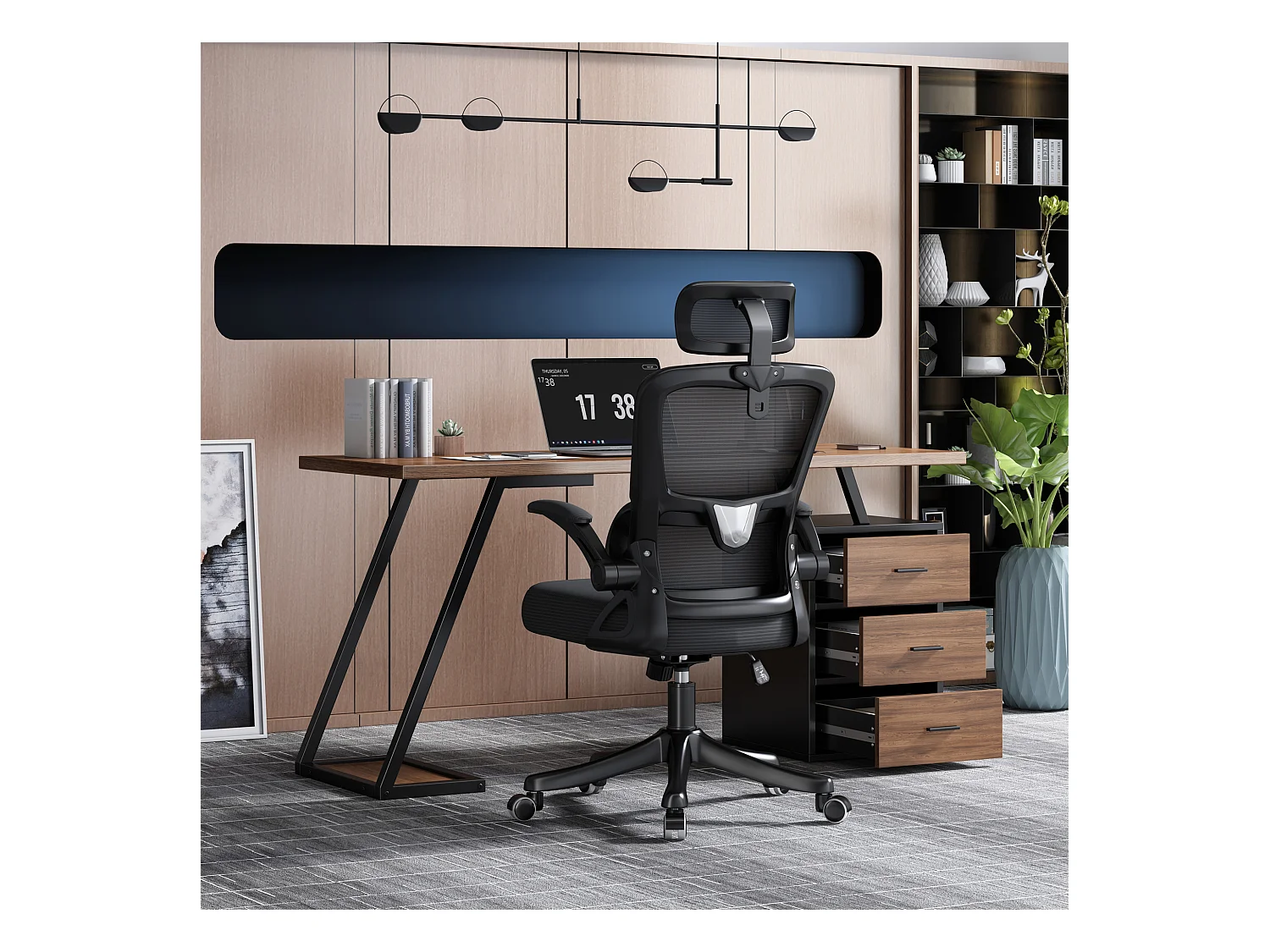 Bureau style industriel avec 3 tiroirs et 1 étagère intégrée, JO