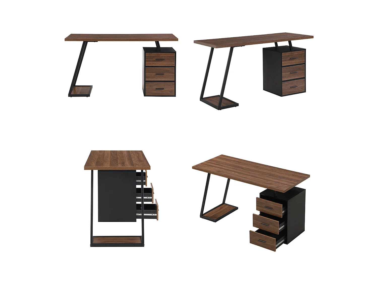 Bureau style industriel avec 3 tiroirs et 1 étagère intégrée, JO