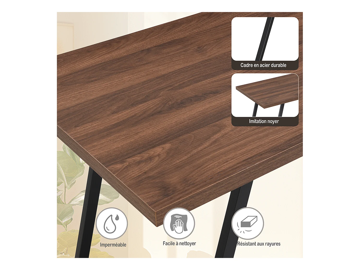 Bureau style industriel avec 3 tiroirs et 1 étagère intégrée, JO