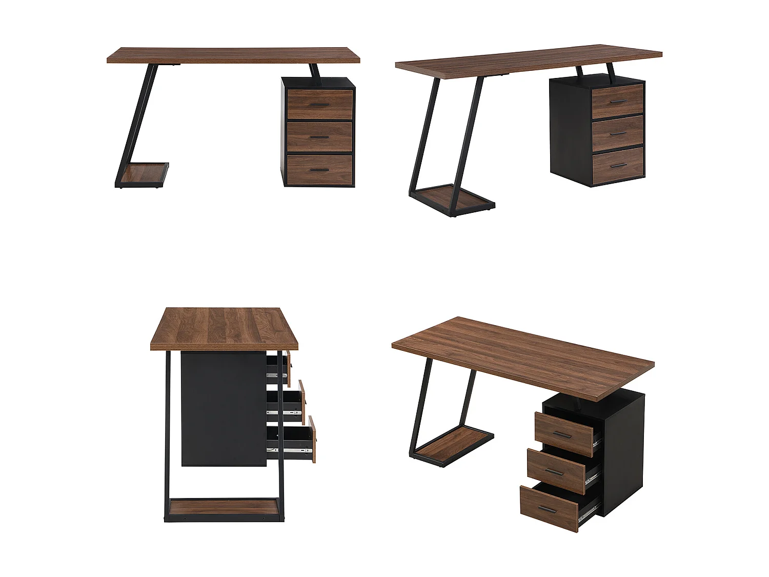 Bureau style industriel avec 3 tiroirs et 1 étagère intégrée, JO