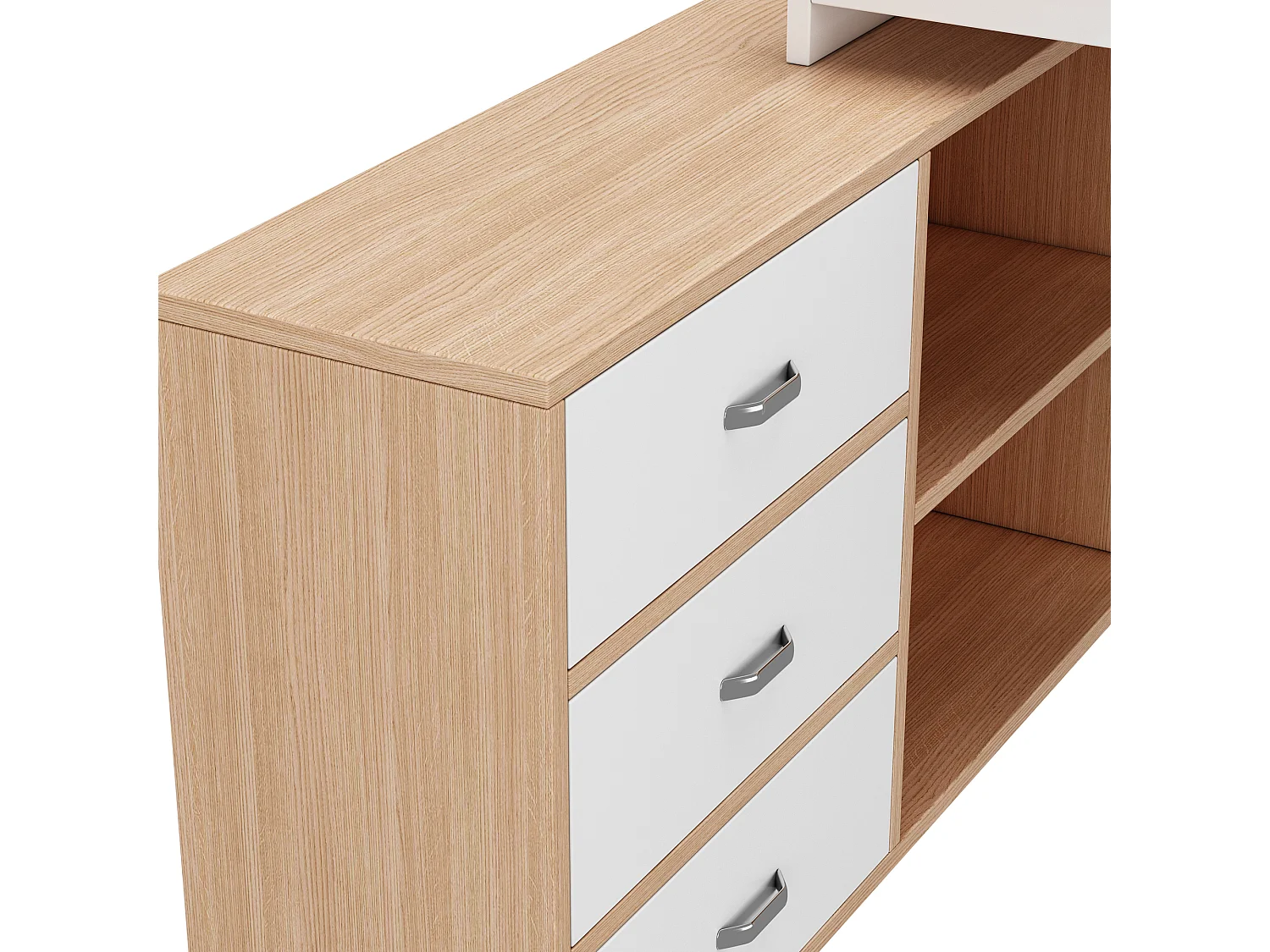 Bureau multifonction L-type avec 3 tiroirs et 2 niches style industriel, DOBBY