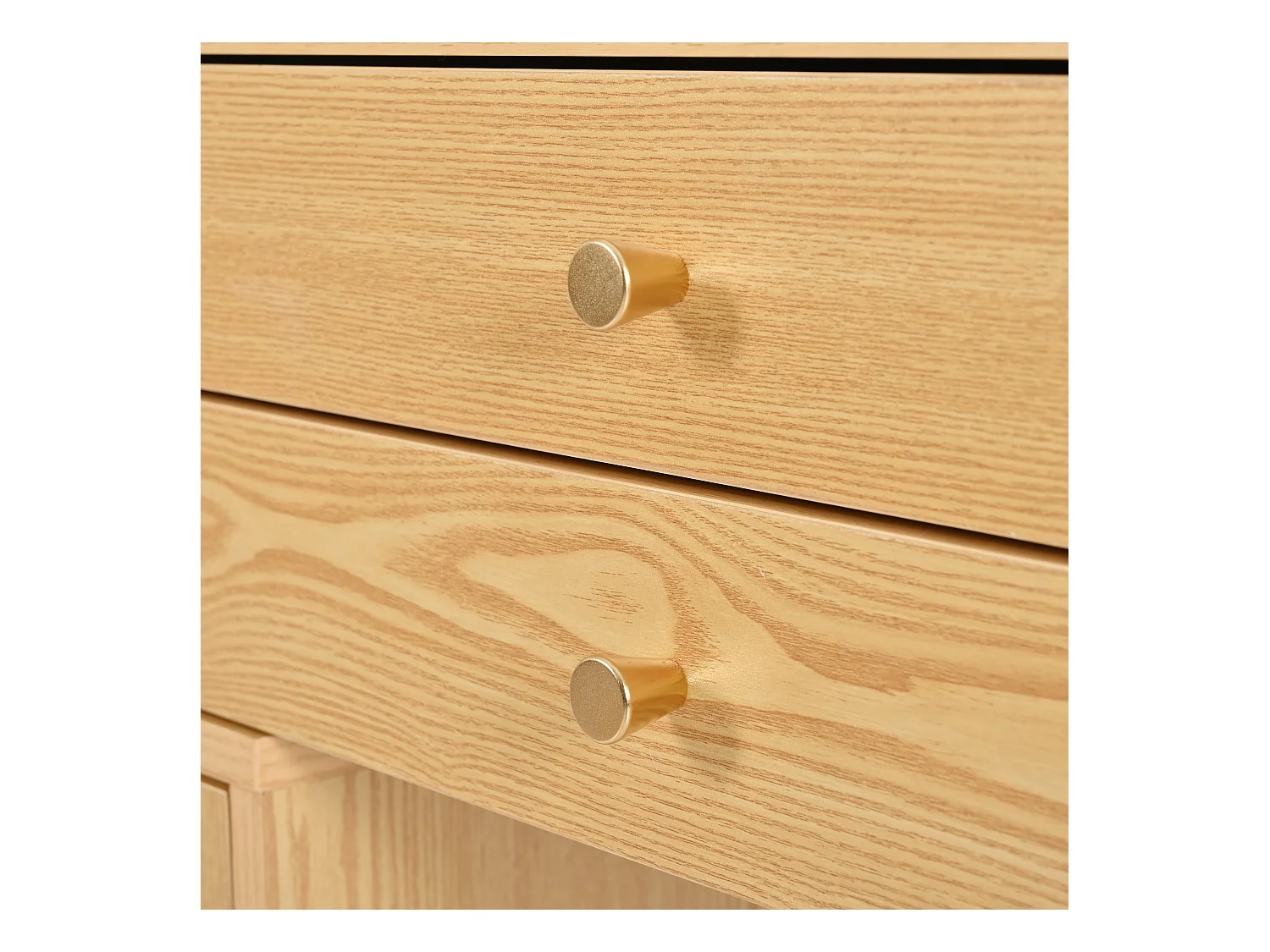 Toucador em madeira com espelho LED, 3 gavetas espaçosas e 1 armário lateral, cor natural, 120 x 40 x 90 cm