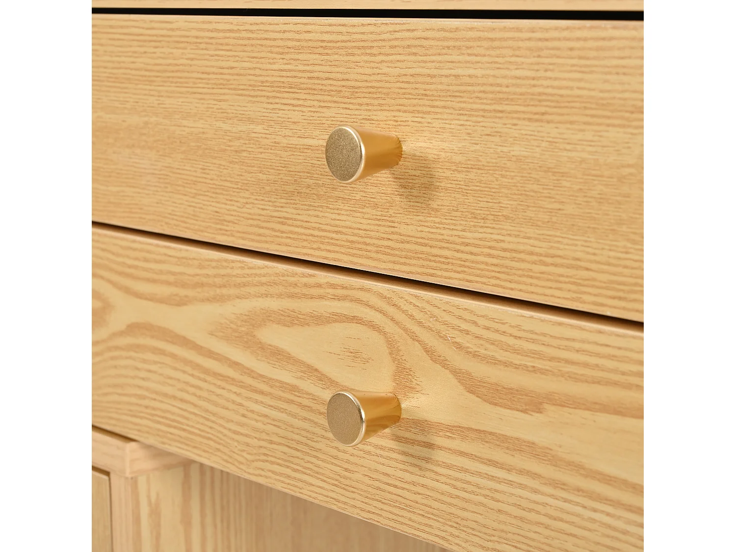 Coiffeuse en bois avec miroir LED, 3 tiroirs spacieux et 1 armoire latérale, couleur naturelle, 120 x 40 x 90 cm