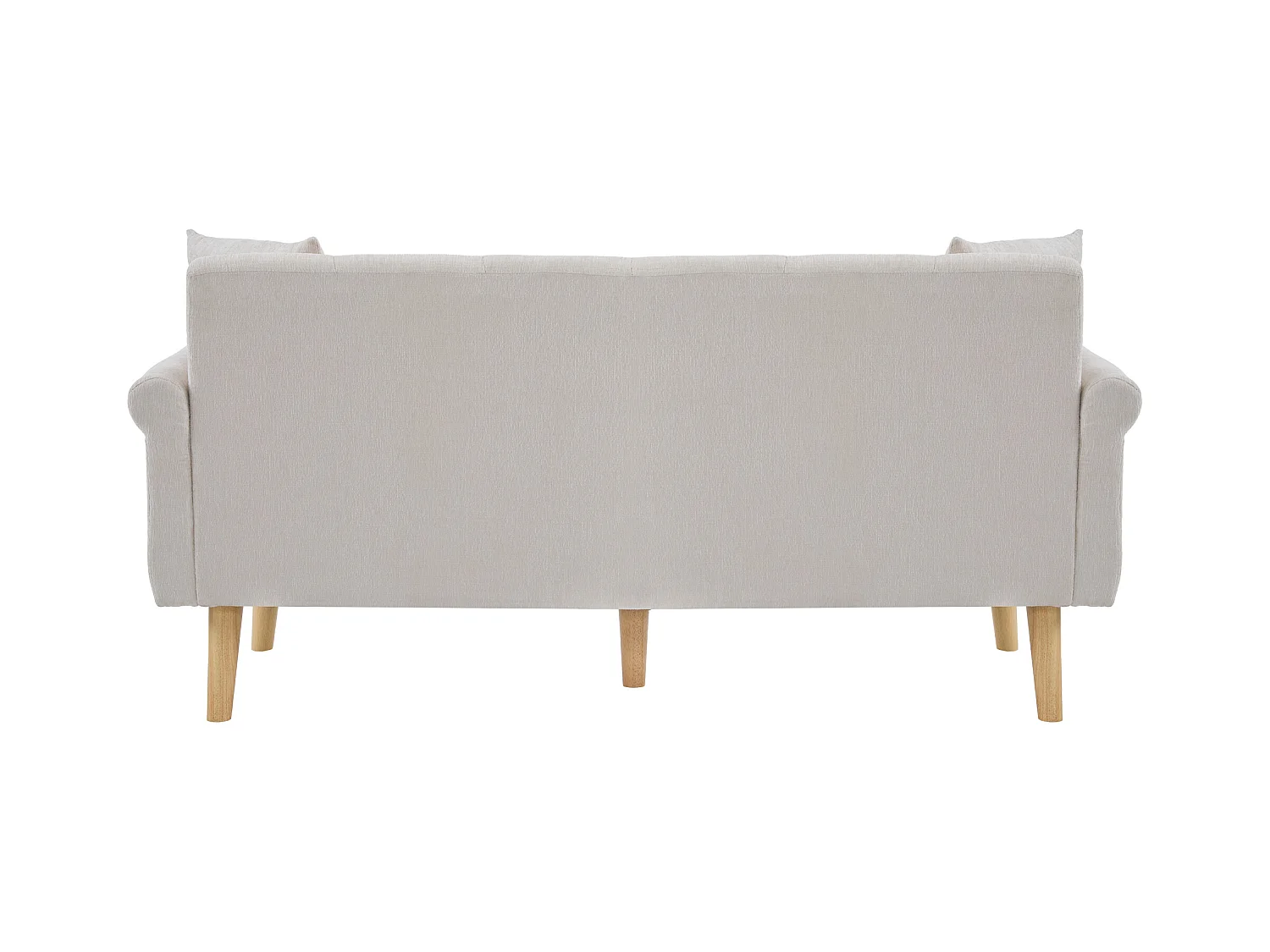 Beige 2-zitsbank, chenillestof, houten poten, 162x74x77cm