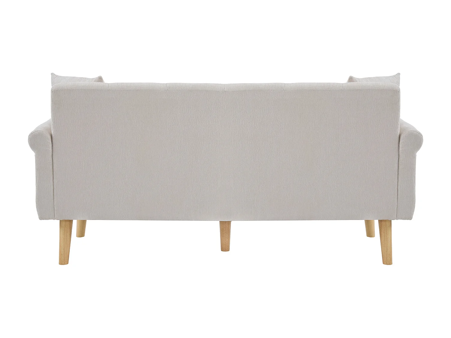 Canapé 2 places beige, tissu chenille, pieds en bois, 162x74x77cm