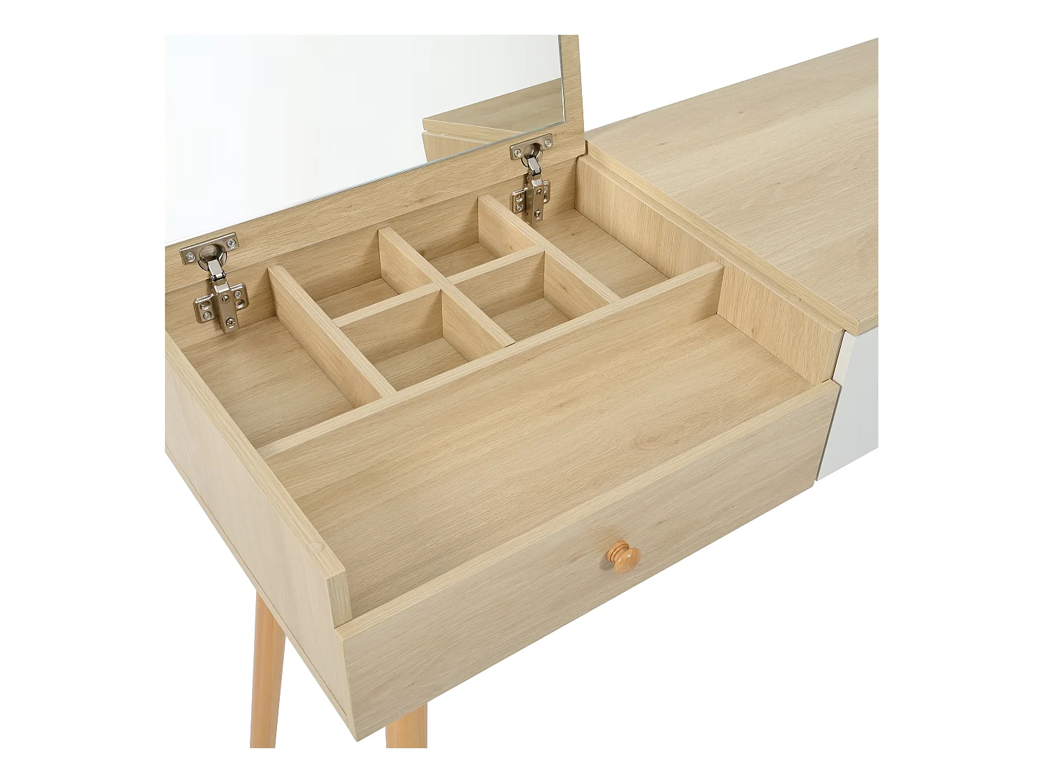 Coiffeuse avec 1 miroir 3 tiroirs Grand espace de rangement Combinaison de couleurs blanc et naturel 100x40x78cm