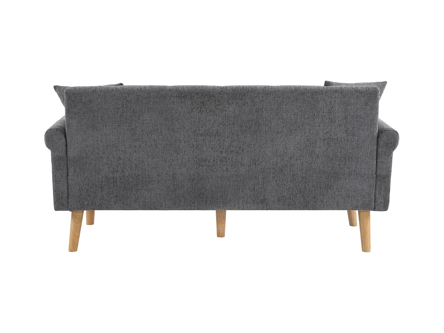 Grijze 2-zitsbank, chenillestof, houten poten, 162x74x77cm