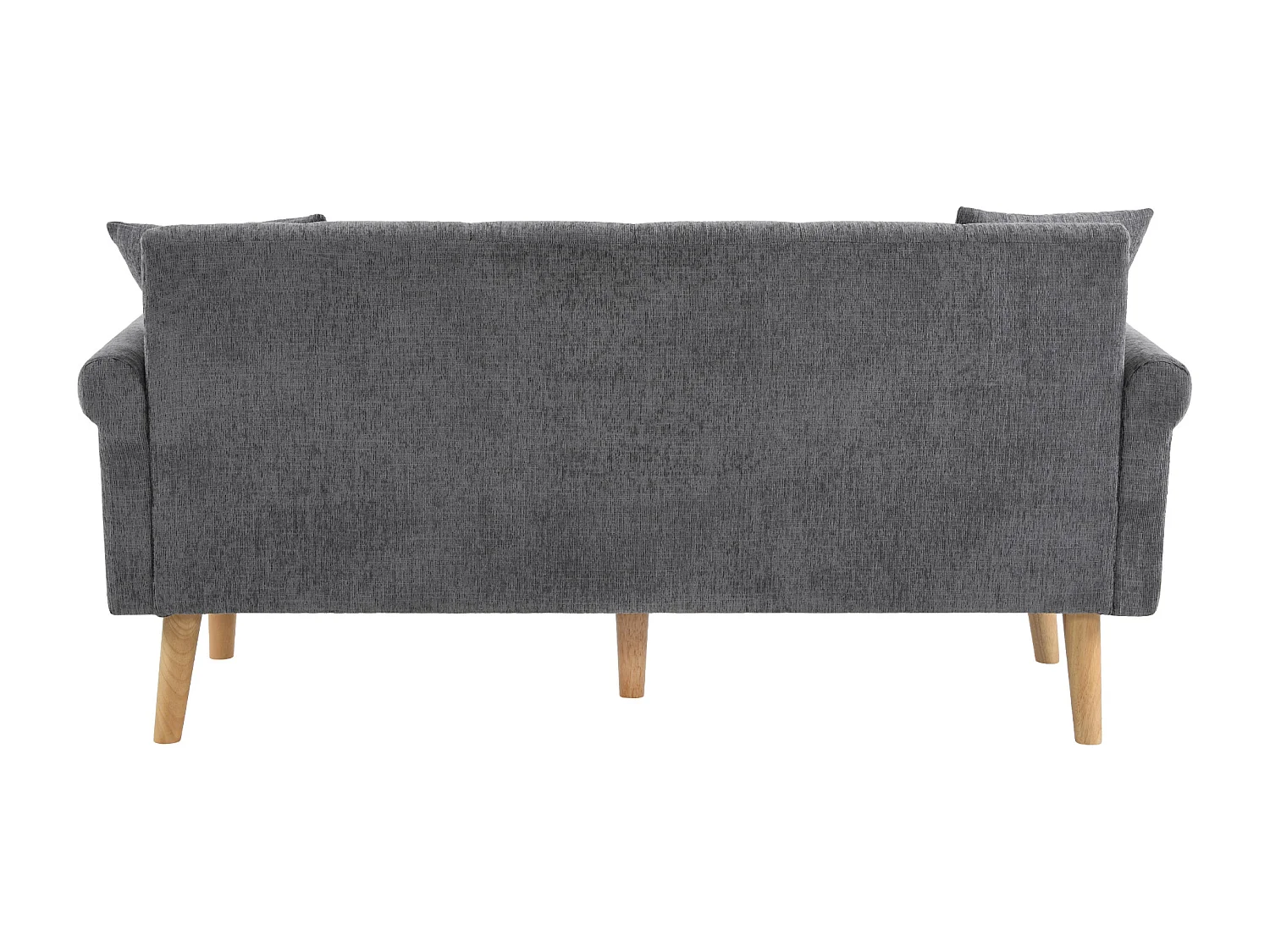 Canapé 2 places gris, tissu chenille, pieds en bois , 162x74x77cm