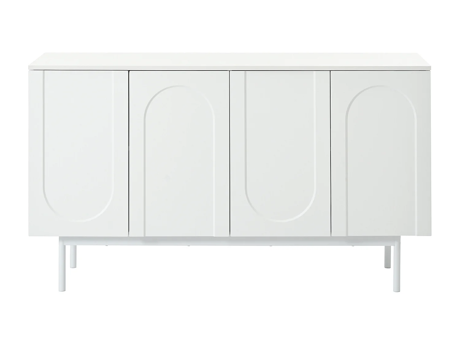 Buffet blanc avec 4 porte cintrée, style simple, peut être placé dans le salon, la salle à manger, le couloir