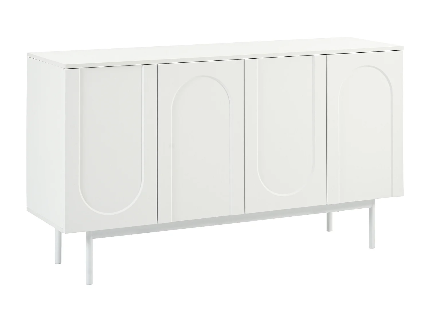 Buffet blanc avec 4 porte cintrée, style simple, peut être placé dans le salon, la salle à manger, le couloir