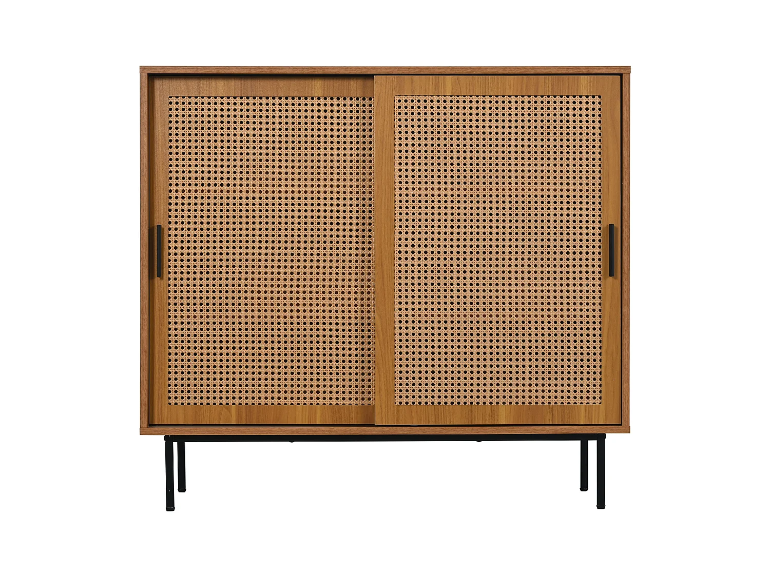 Buffet en noyer avec 2 portes coulissantes style rétro campagne 100x37x90cm