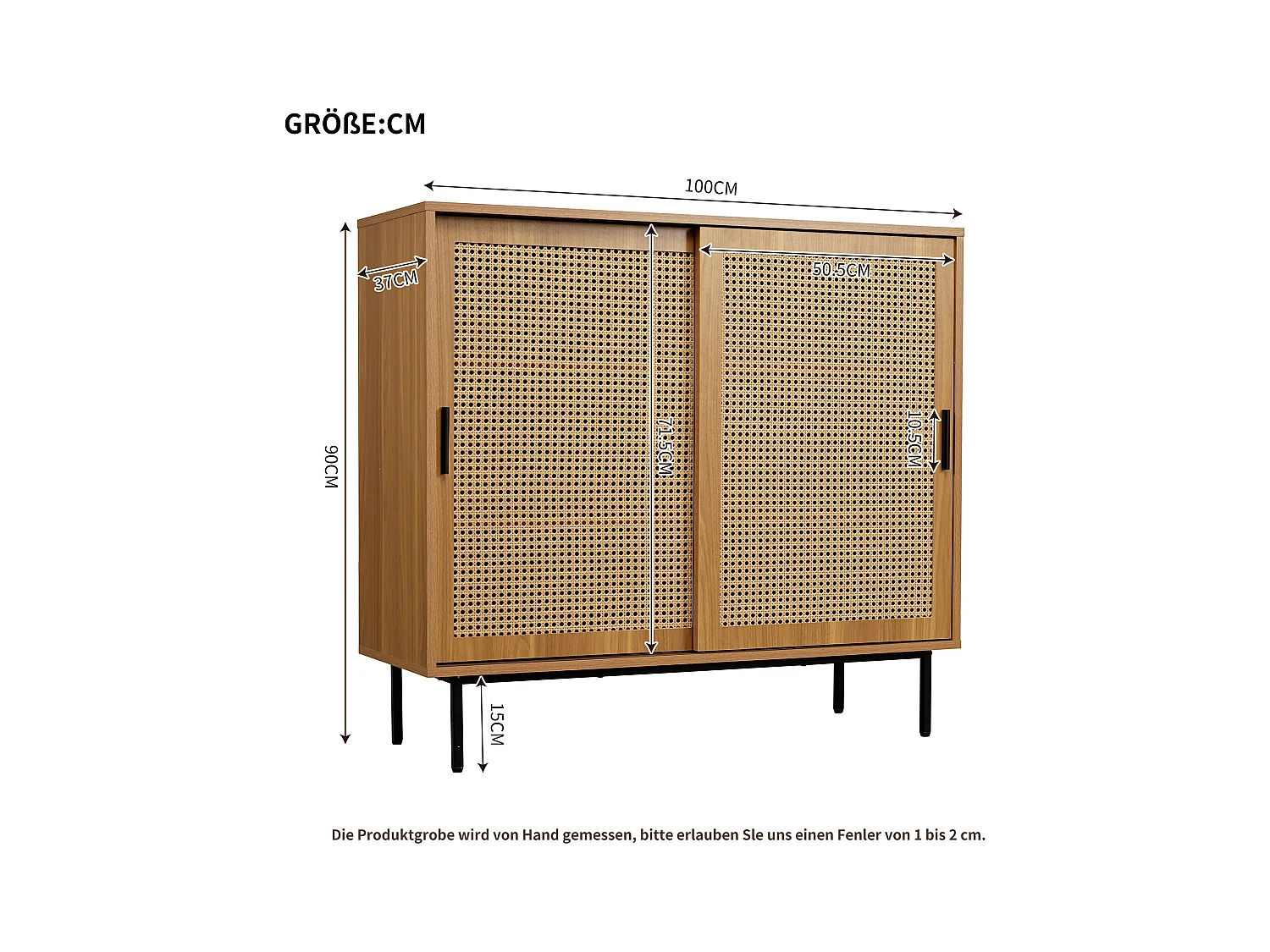 Buffet en noyer avec 2 portes coulissantes style rétro campagne 100x37x90cm