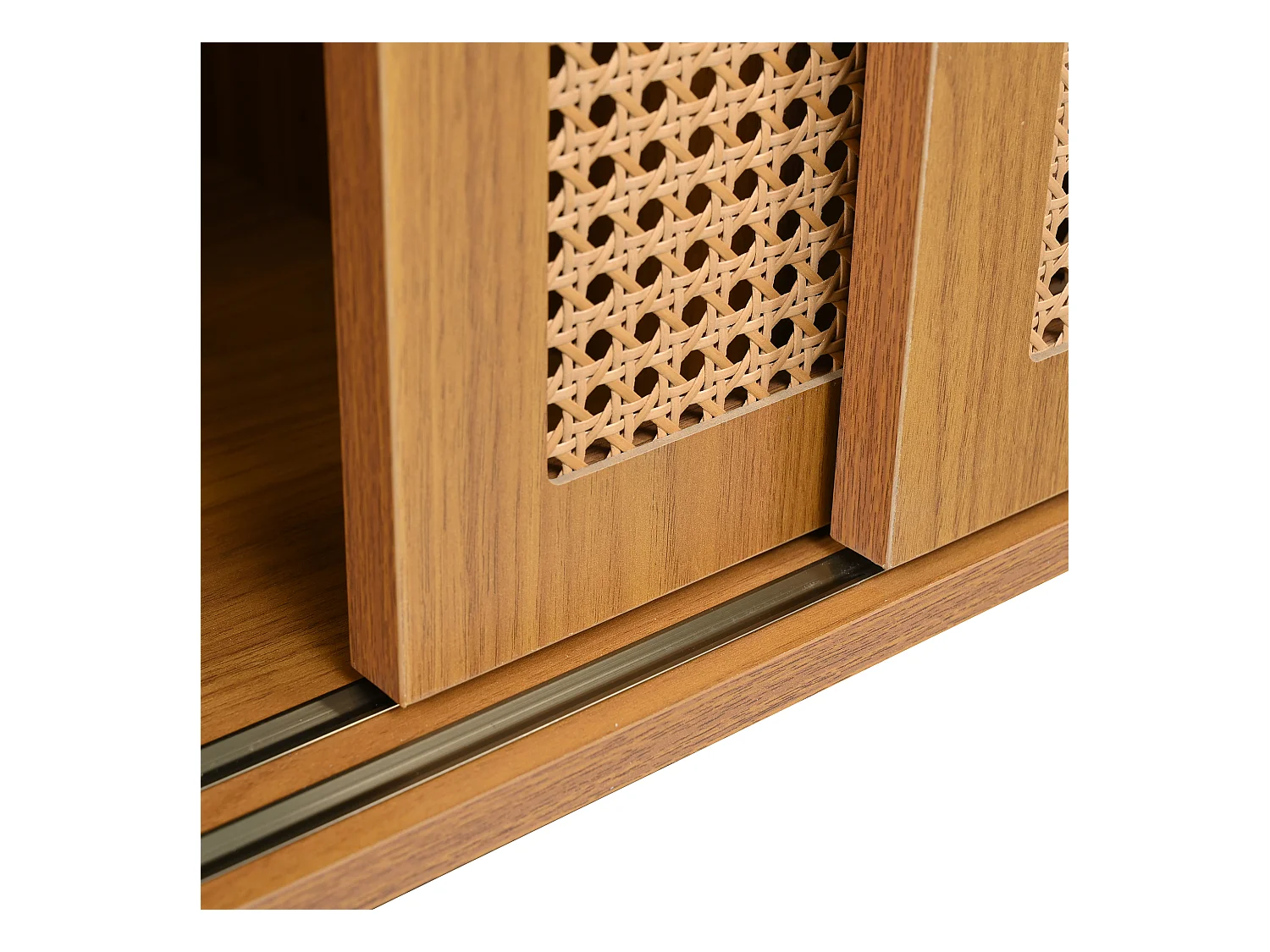 Buffet en noyer avec 2 portes coulissantes style rétro campagne 100x37x90cm