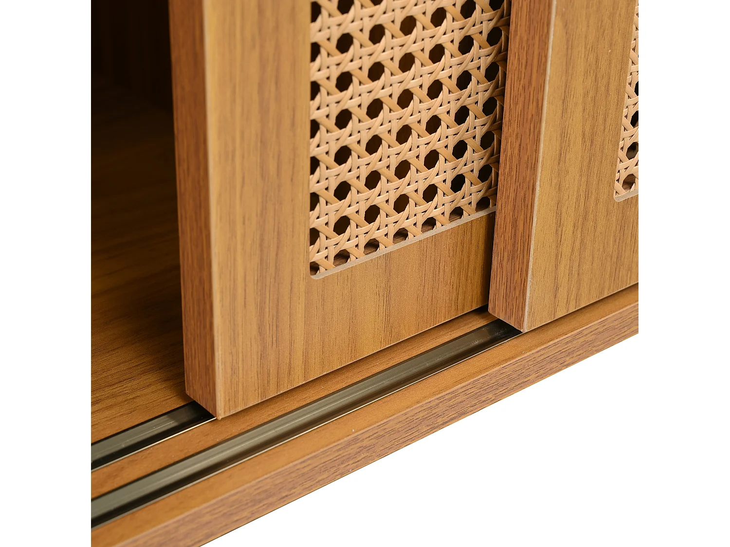 Buffet en noyer avec 2 portes coulissantes style rétro campagne 100x37x90cm