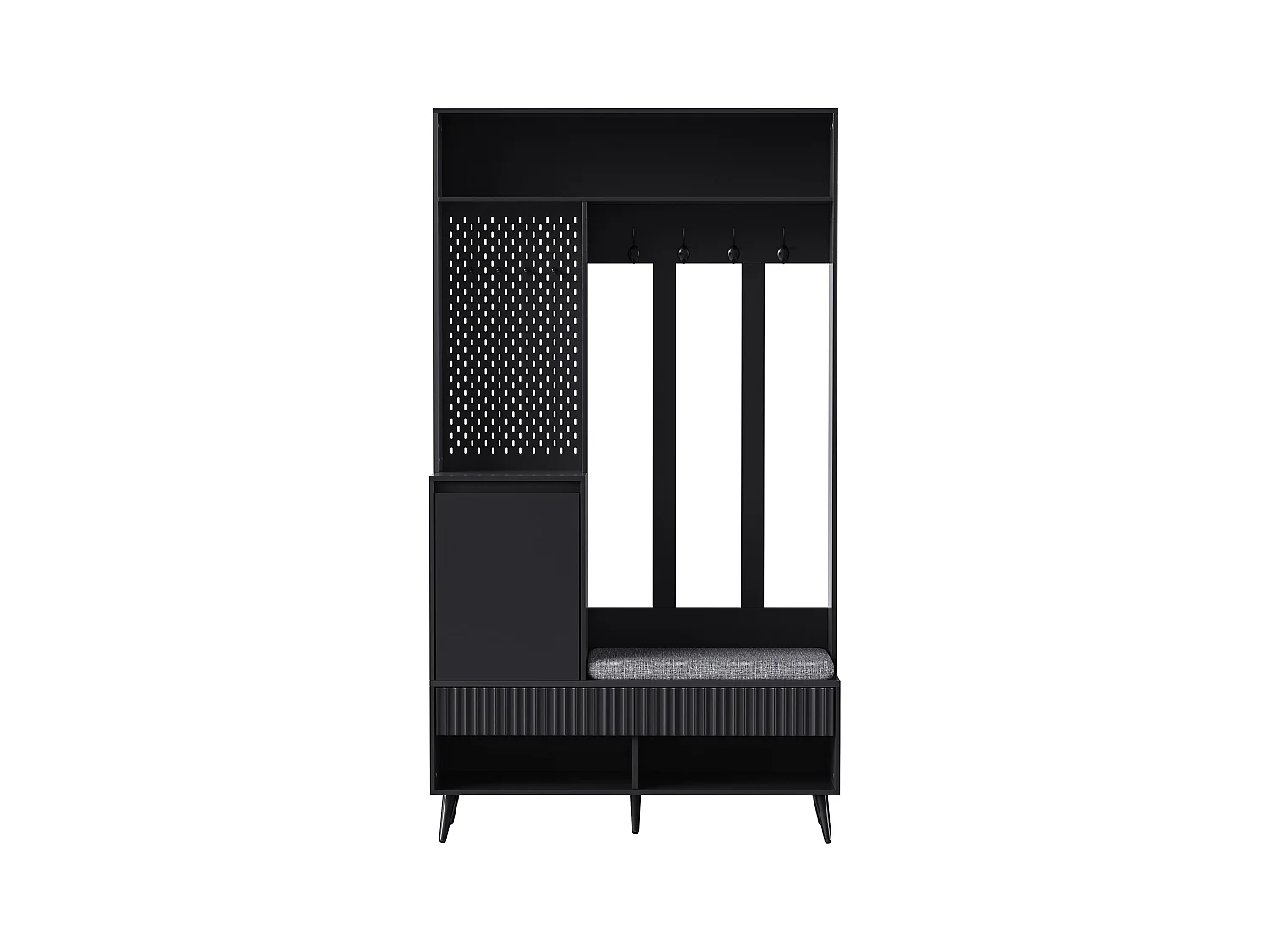 Vestiaire noir avec 1 porte, 2 tiroirs, 4 patères et 1 banc 100 x 35 x 180 cm