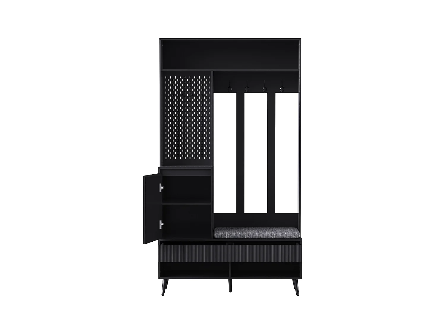 Vestiaire noir avec 1 porte, 2 tiroirs, 4 patères et 1 banc 100 x 35 x 180 cm
