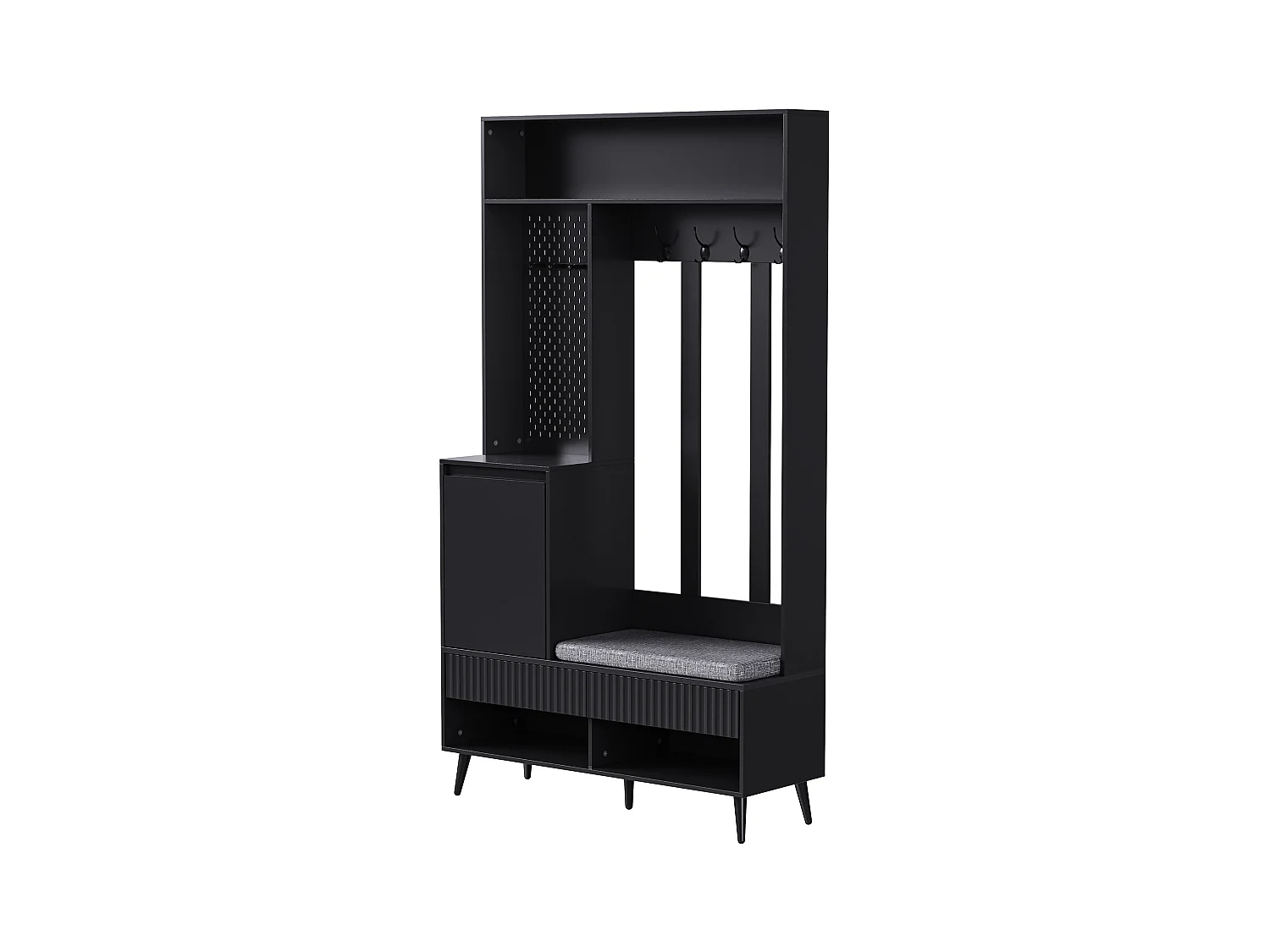 Vestiaire noir avec 1 porte, 2 tiroirs, 4 patères et 1 banc 100 x 35 x 180 cm