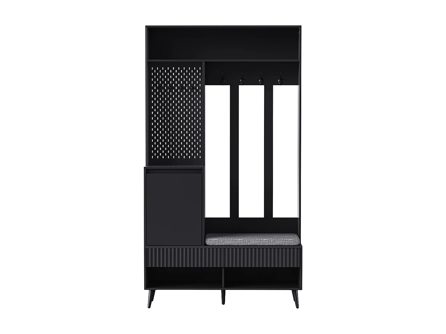 Vestiaire noir avec 1 porte, 2 tiroirs, 4 patères et 1 banc 100 x 35 x 180 cm