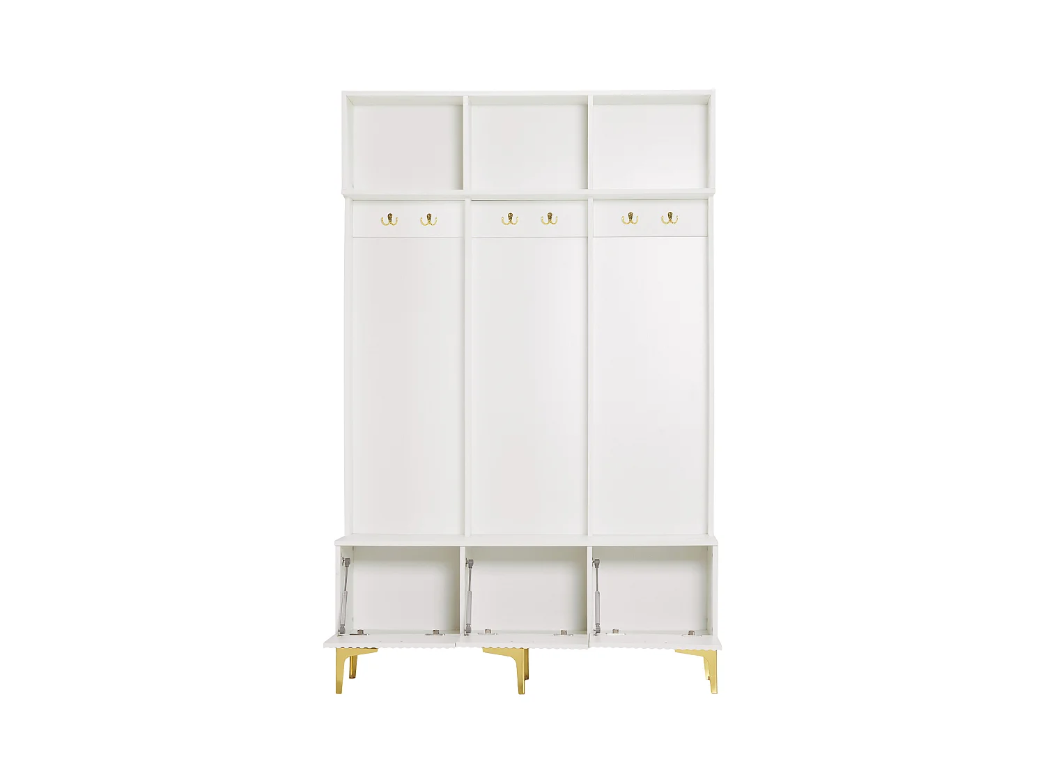 Vestiaire blanc avec 3 porte et 6 crochets, pieds dorés, 120 x 40 x 191.5 cm