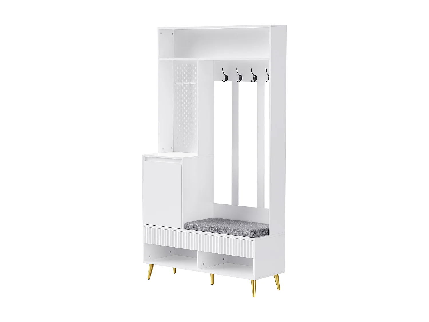 Armadio bianco con 1 anta, 2 cassetti, 4 ganci e 1 panca 100 x 35 x 180 cm