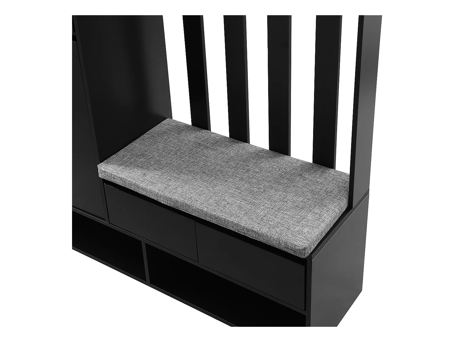 Vestiaire noir avec 3 tiroirs, 1 porte, 4 crochets et panneau perforé, 100 x 35 x 180 cm