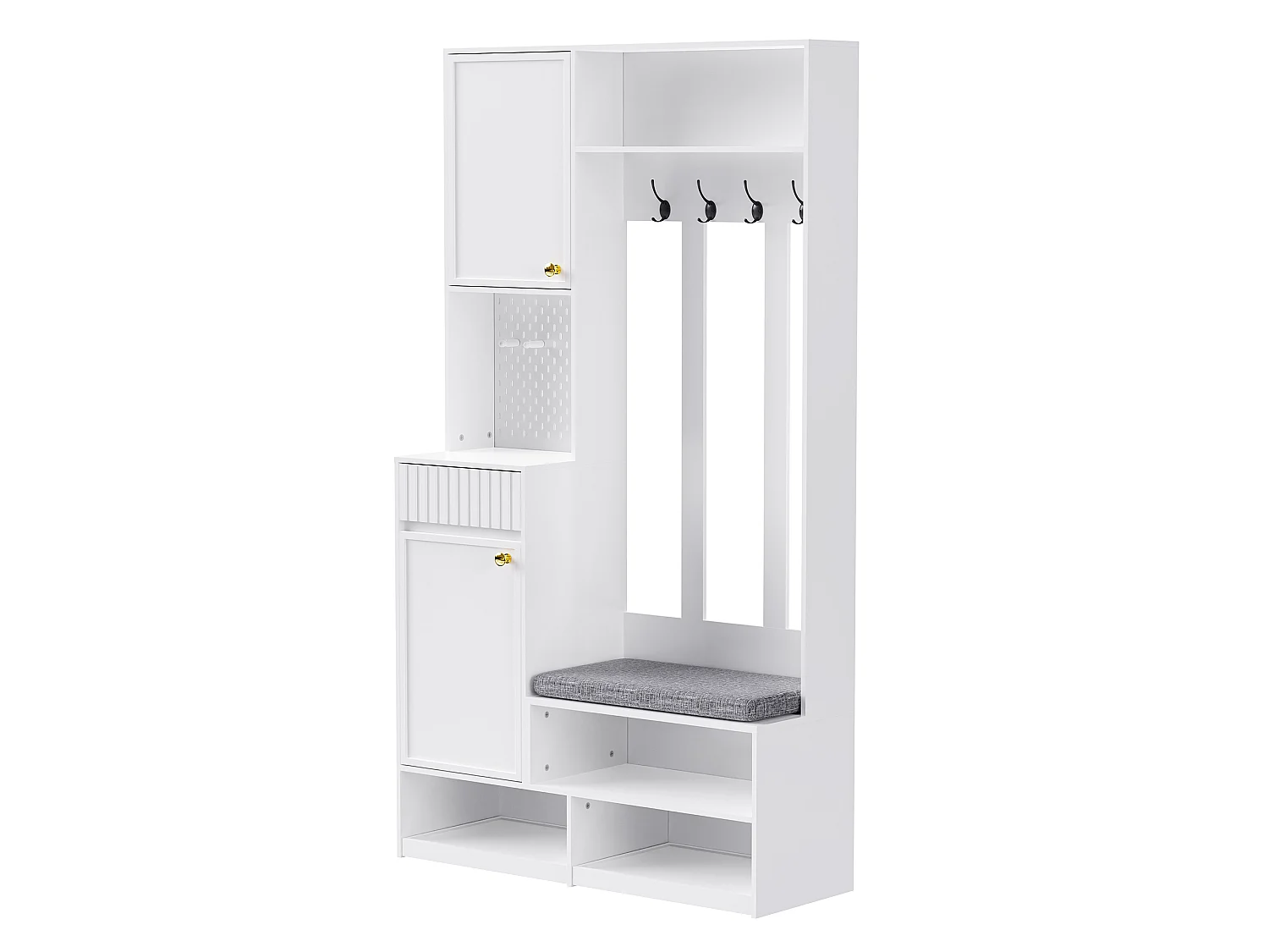 Vestiaire blanc avec 2 portes, 1 tiroir, 4 crochets et 1 banc, 100x30x180cm